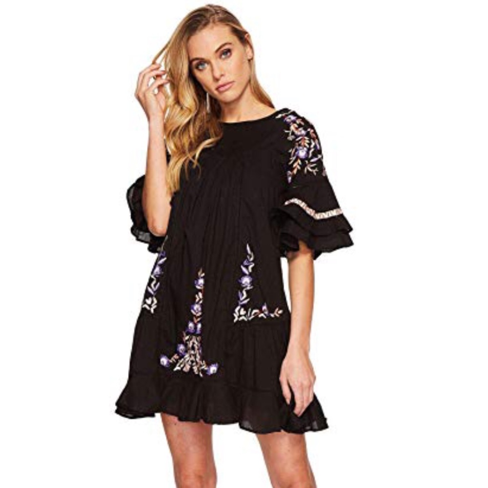 Free People Pavlo embroidered dress in black